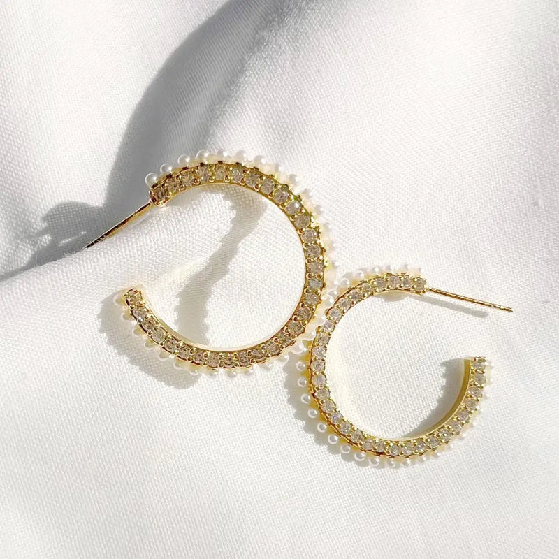 TL JTBC Pave Pearl Hoop Earring