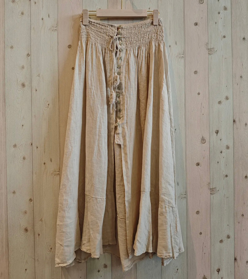 CC LINEN FRONT BUTTON MIDI SKIRT