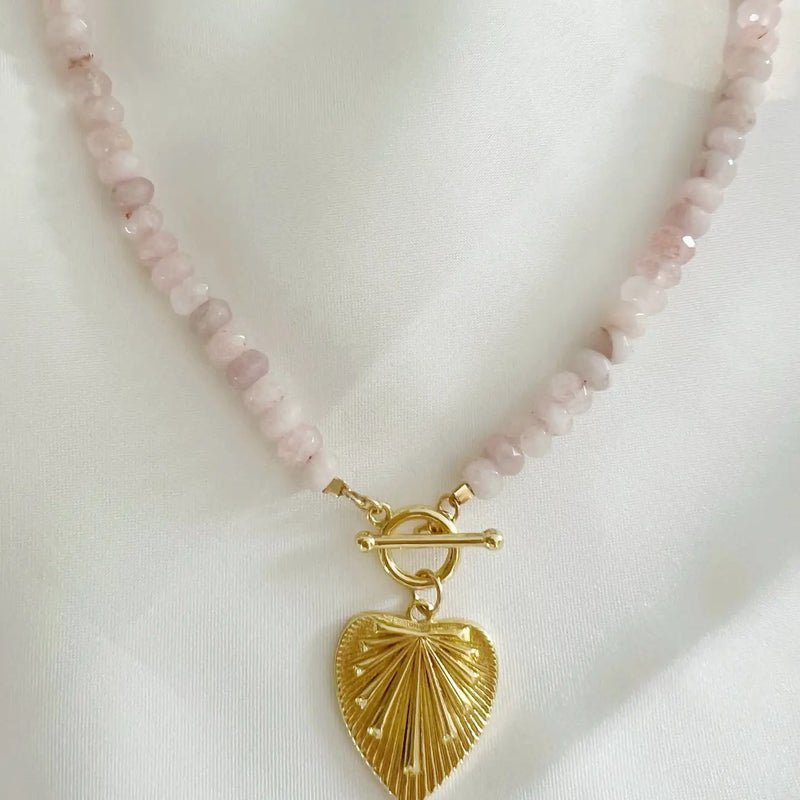 TL JTBC Rose Quartz Heart Necklace