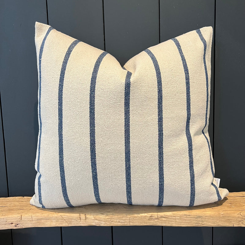 Port I - Tan and Blue Stripe Throw Pillow - 21"