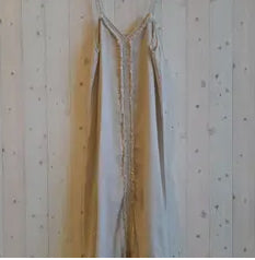 CC LINEN DRESS WITH RAW EDGE RUNNING DOWN LENGTH OF DRESS