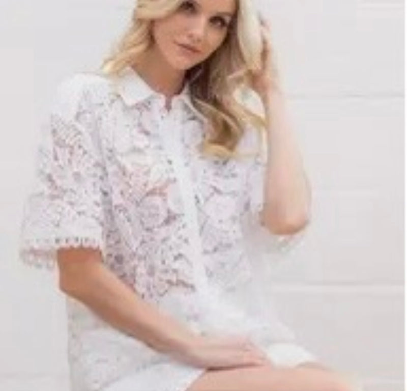 CC LACE TOP WITH COTTON GUAZE TRIM