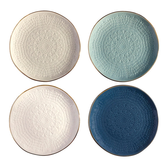 Coastal Blues Stamped Appetizer Plates - Set of 4