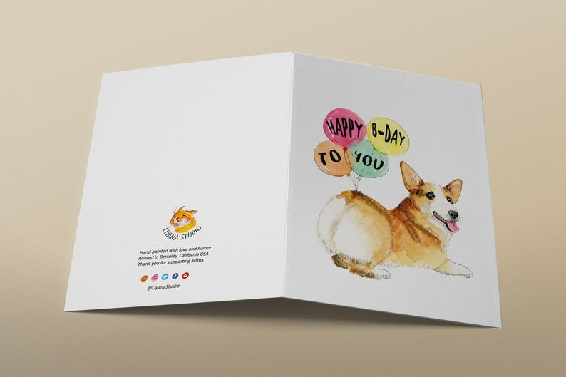 SP - Corgi Happy Birthday Balloons Card