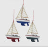 CC WOODEN YACHT WITH CLOTH SAILS ORNAMENT