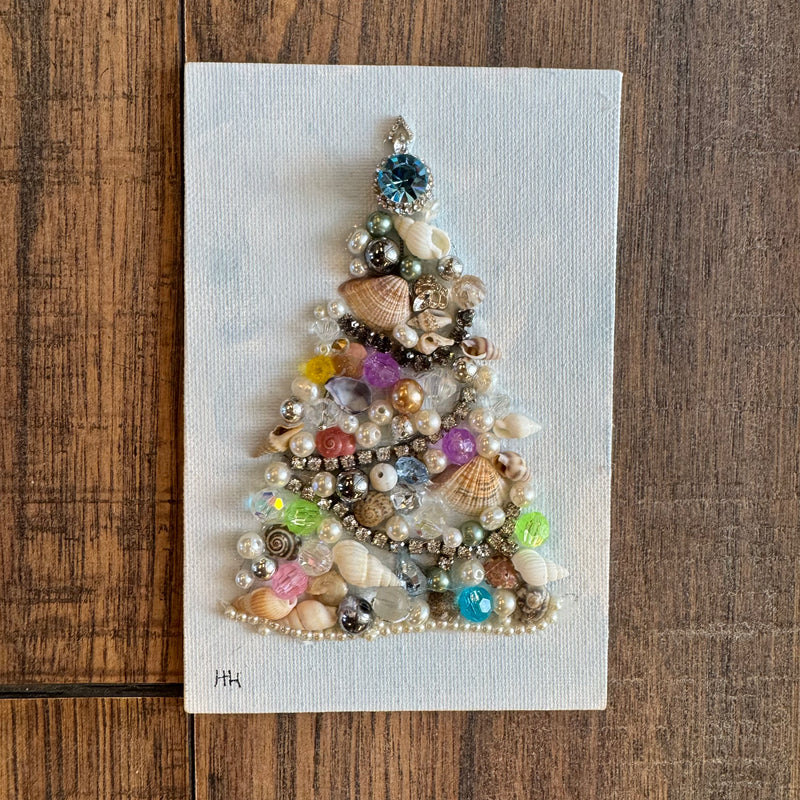 HH Jeweled Christmas tree on oil painted canvas panel.