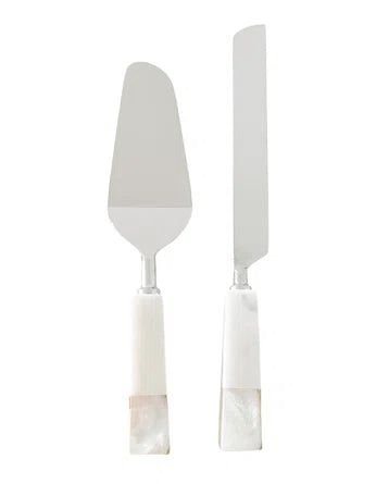 NS Mother of Pearl White Marble Cake Knife Serving Set