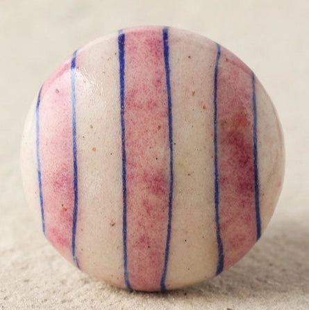 BB - Pink and Blue Striped Ceramic Cabinet Knob