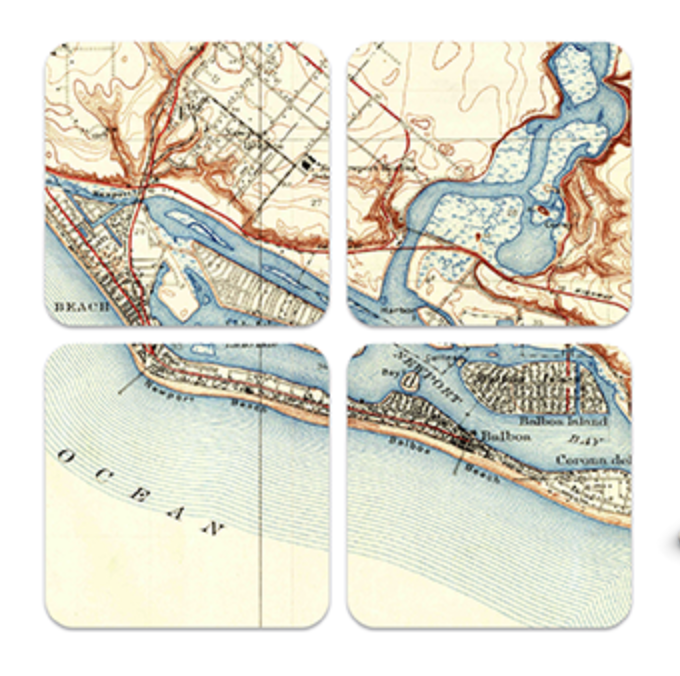 D California Newport Beach Map coasters