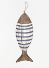 D Striped Fish with rope hanger - blue/white