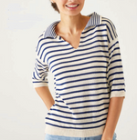 D MerSea Breton Polo Sweater - navy/cream stripe