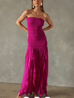 VH- Line & Dot Strapless Magenta Dress