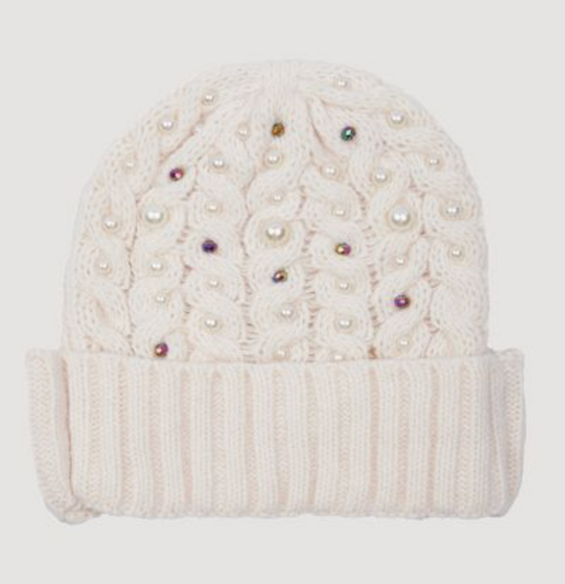 D Pearl Cable Knit Beanie