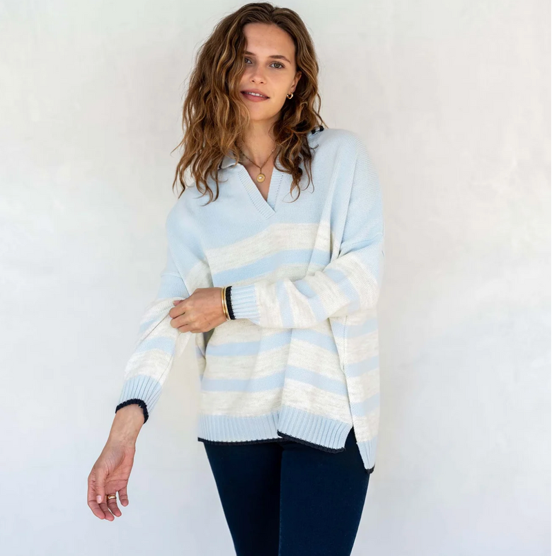 D Marina Polo Sweater - Sky + Sea Salt