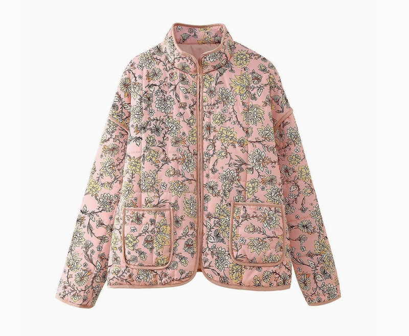 D Pink Floral Print quilted jacket