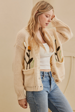 D Flower Embroidered Knit Cardigan