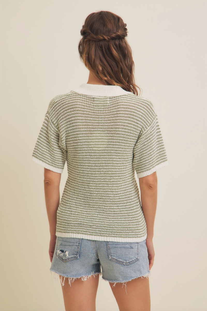 D Sage Boucle Stripe Top