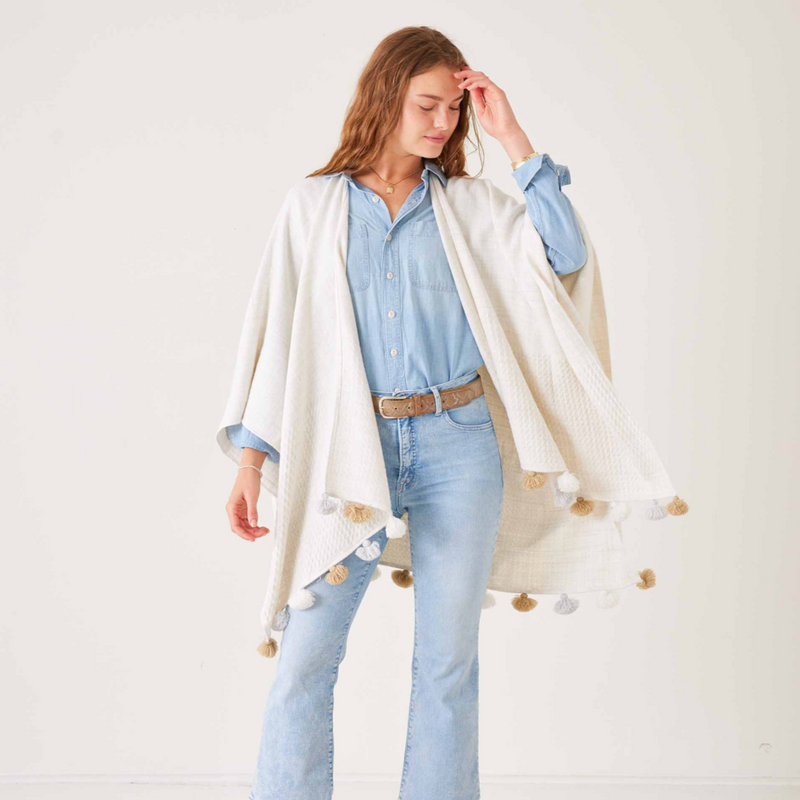 D Classic Tassel Wrap - Sea Salt