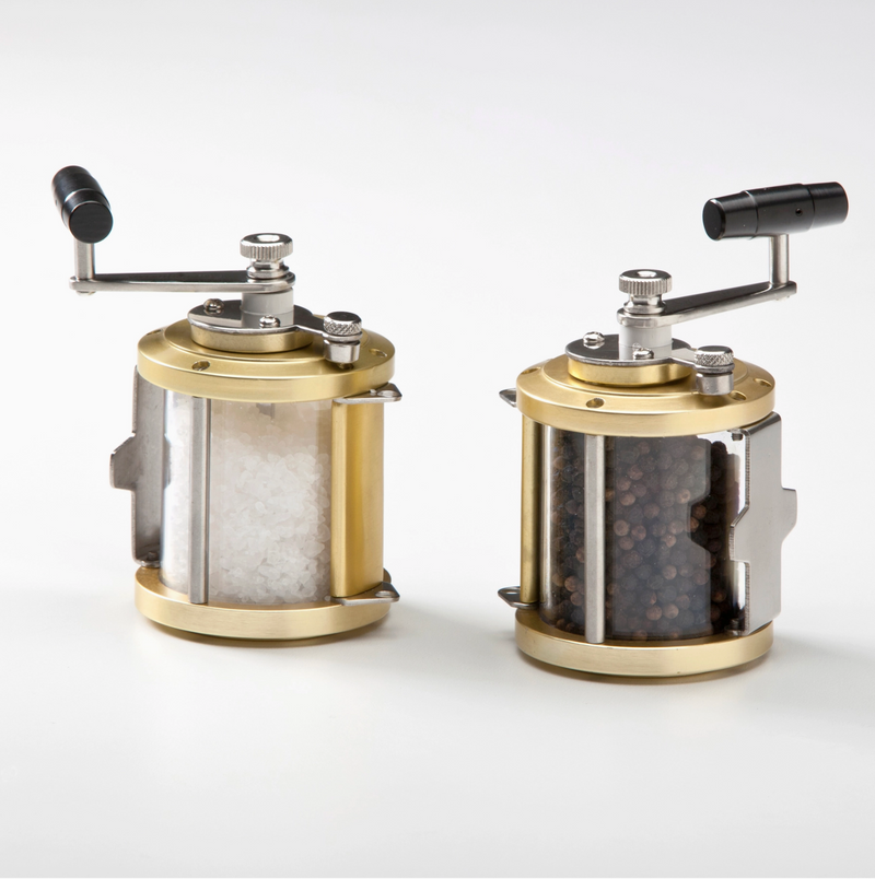 D Ocean Reel Salt & Pepper Mills with teak base
