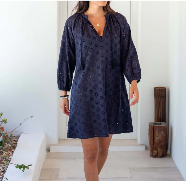 D Daisy Eyelet Dress - Navy