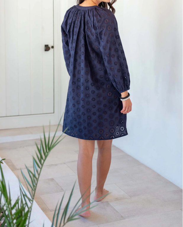 D Daisy Eyelet Dress - Navy