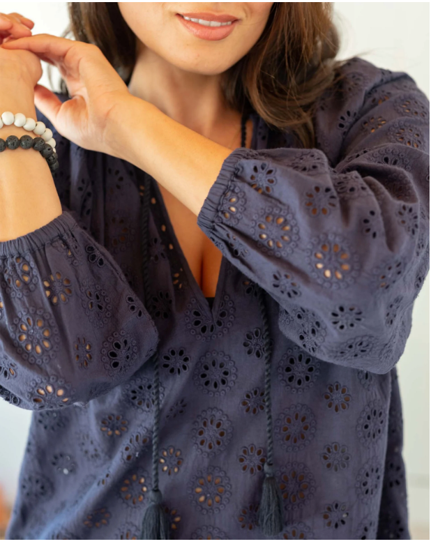 D Daisy Eyelet Dress - Navy