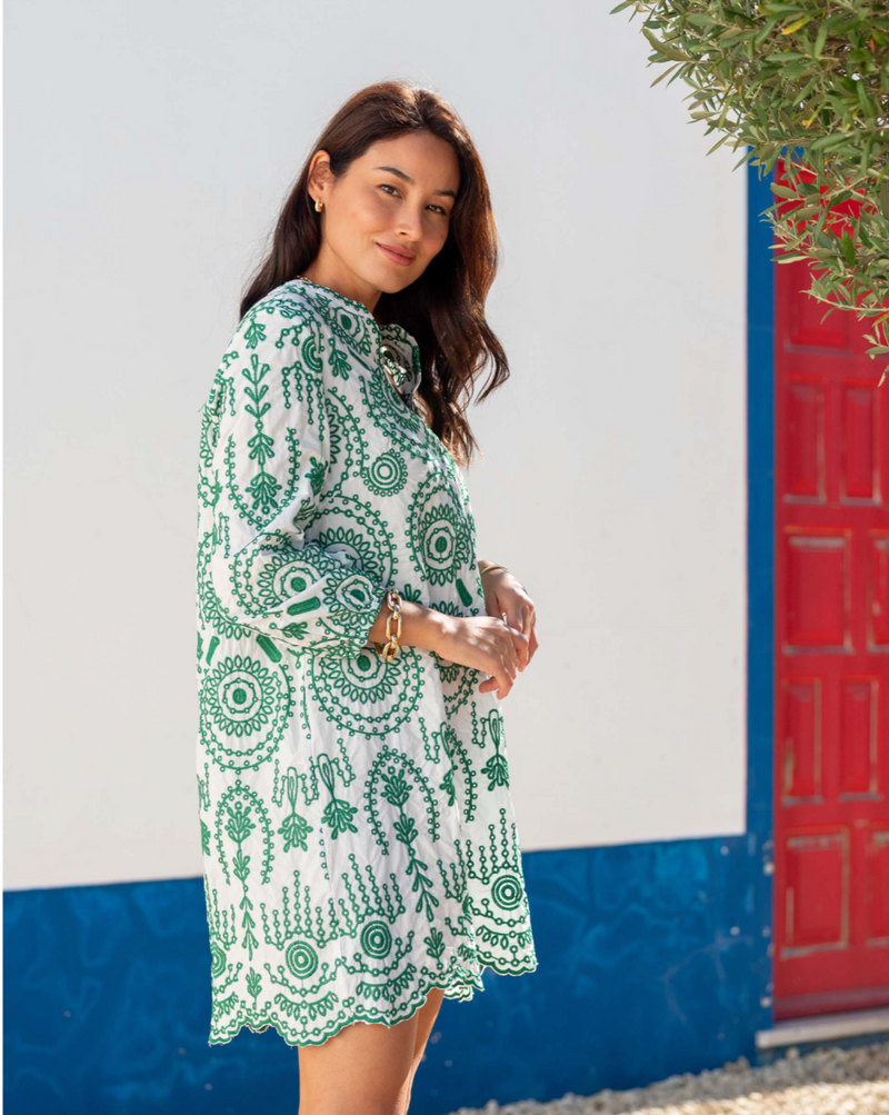D Edie Embroidered Tunic Dress - green