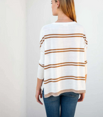 D MerSea Catalina Crewneck Sweater - white + tobacco double stripe
