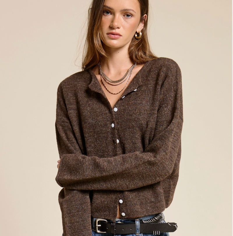 D The Essential Button Down Cardigan - Walnut