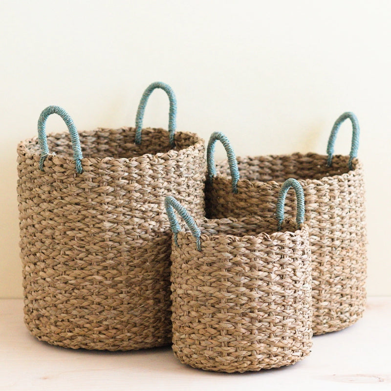 BB - Seagrass Woven Basket (Sky Blue Handle)