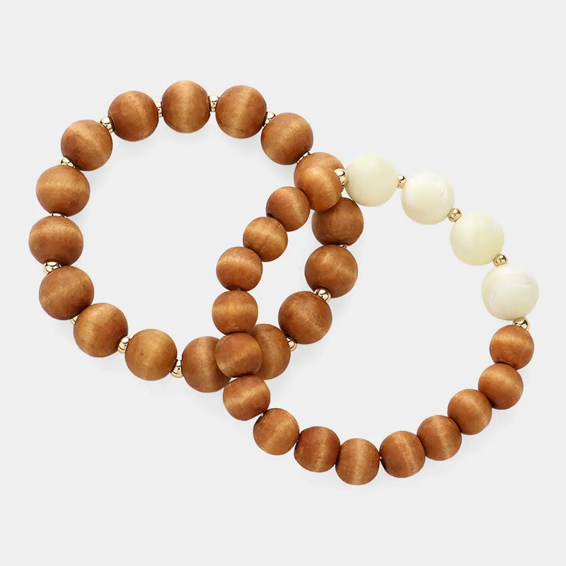 TL JSC Wood Bead Stretch Bracelet