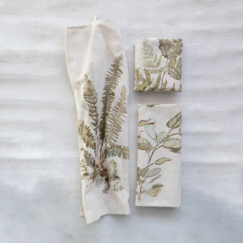 WS Cotton & Linen Printed Tea Towel w/ Botanical Image & Loop