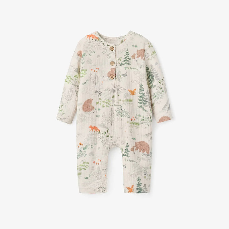 BA - Bear Print Organic Muslin Baby Jumpsuit
