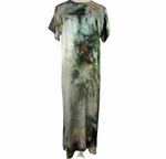 Tie Dyed Satin Short Sleeve Dress. Ankle Length.