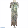 Tie Dyed Satin Short Sleeve Dress. Ankle Length.