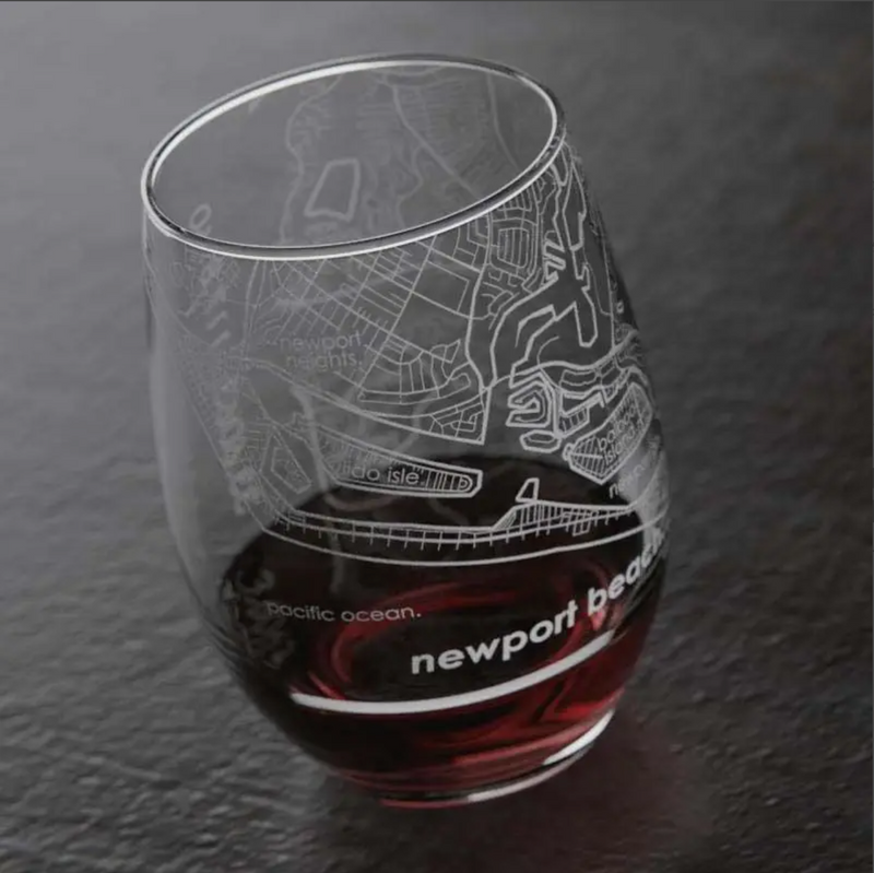 D Newport Beach CA Map Stemless Wine Glass