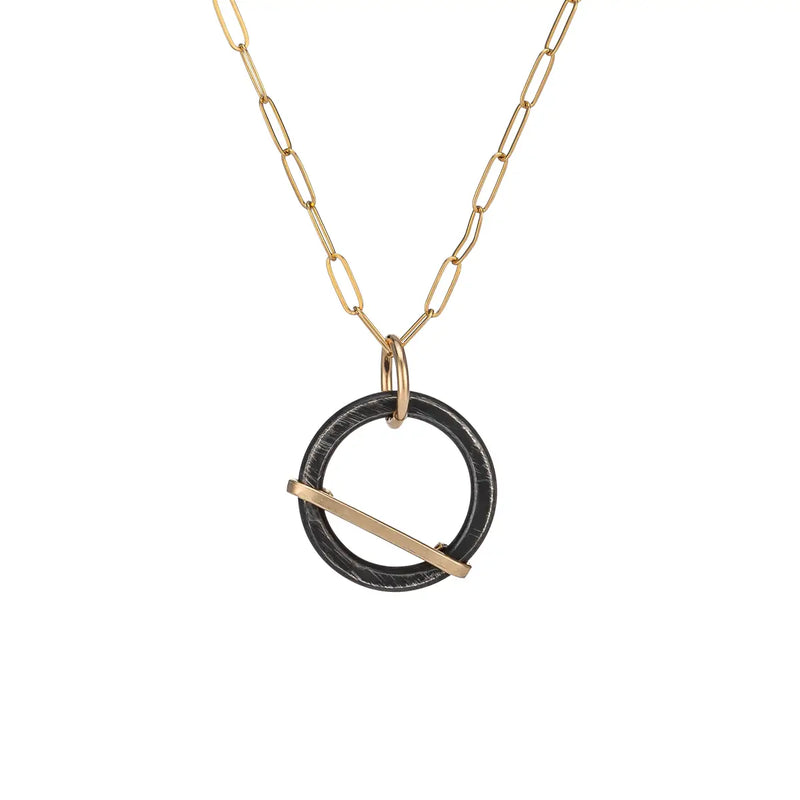 TL JFZ Hammered Blk Circle Necklace