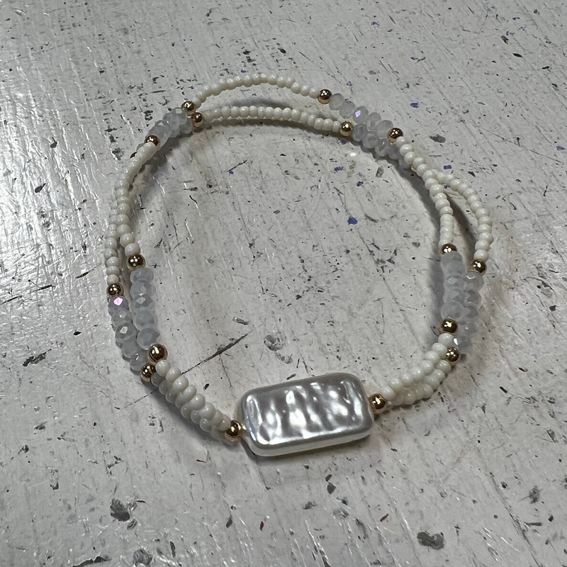 CC - Rectangle Pearl w Seed Bead Bracelet